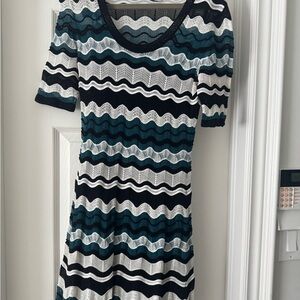 Missoni Black, White, and Teal Wave Pattern Midi Dress